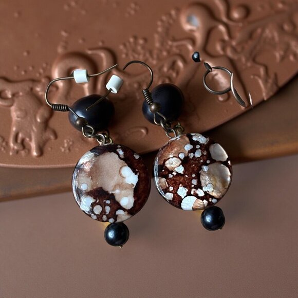 Brown and Black Acrylic Bead Necklace & Earring Set – 20" Toggle Necklace with D - Picture 7 of 7